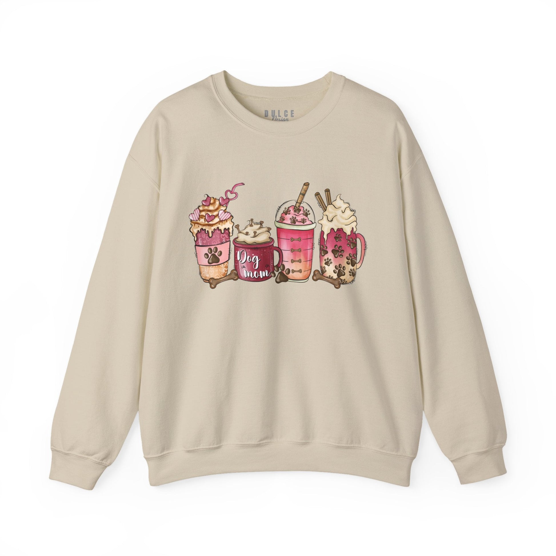 Dog Mom Sweatshirt – Cozy Coffee & Paw Print Pullover-  3XL / Sand- Dulce Design Studio