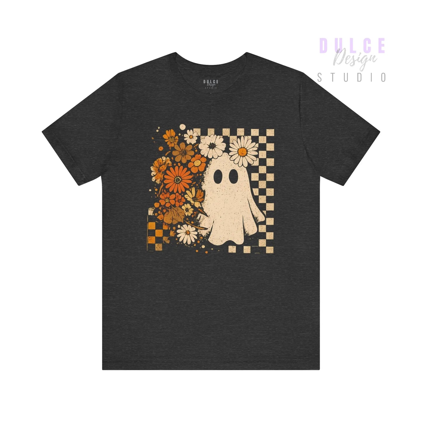 Retro Ghost Shirt – Vintage Checkered Halloween Teein  Product variant-
