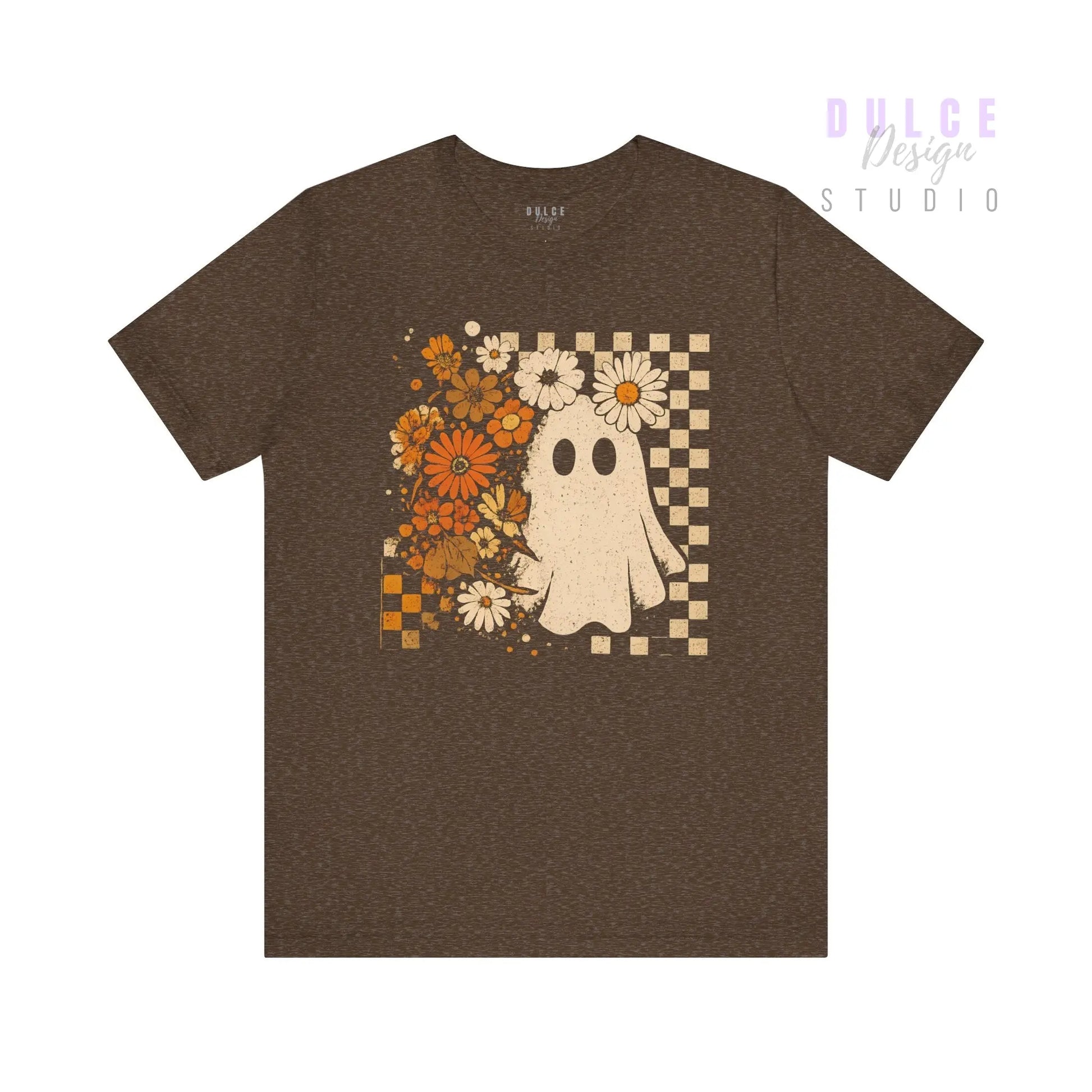 Retro Ghost Shirt – Vintage Checkered Halloween Teein  Product variant-