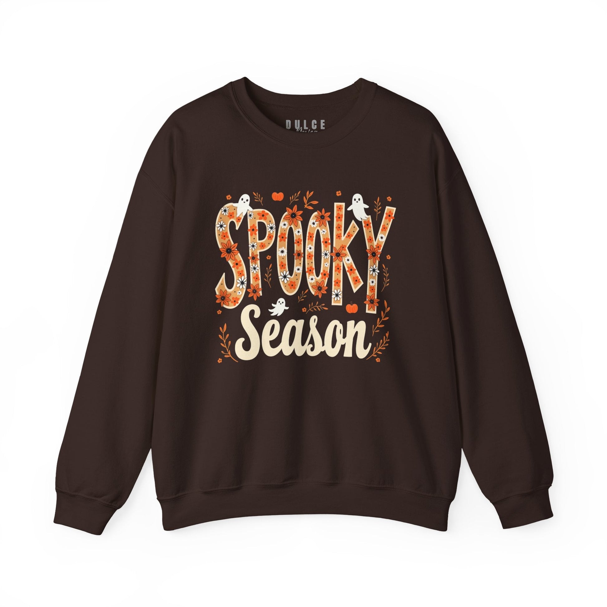 Spooky Season Sweatshirt – Fall Ghost Halloween Crewneck-  Dark Chocolate / 3XL- Dulce Design Studio