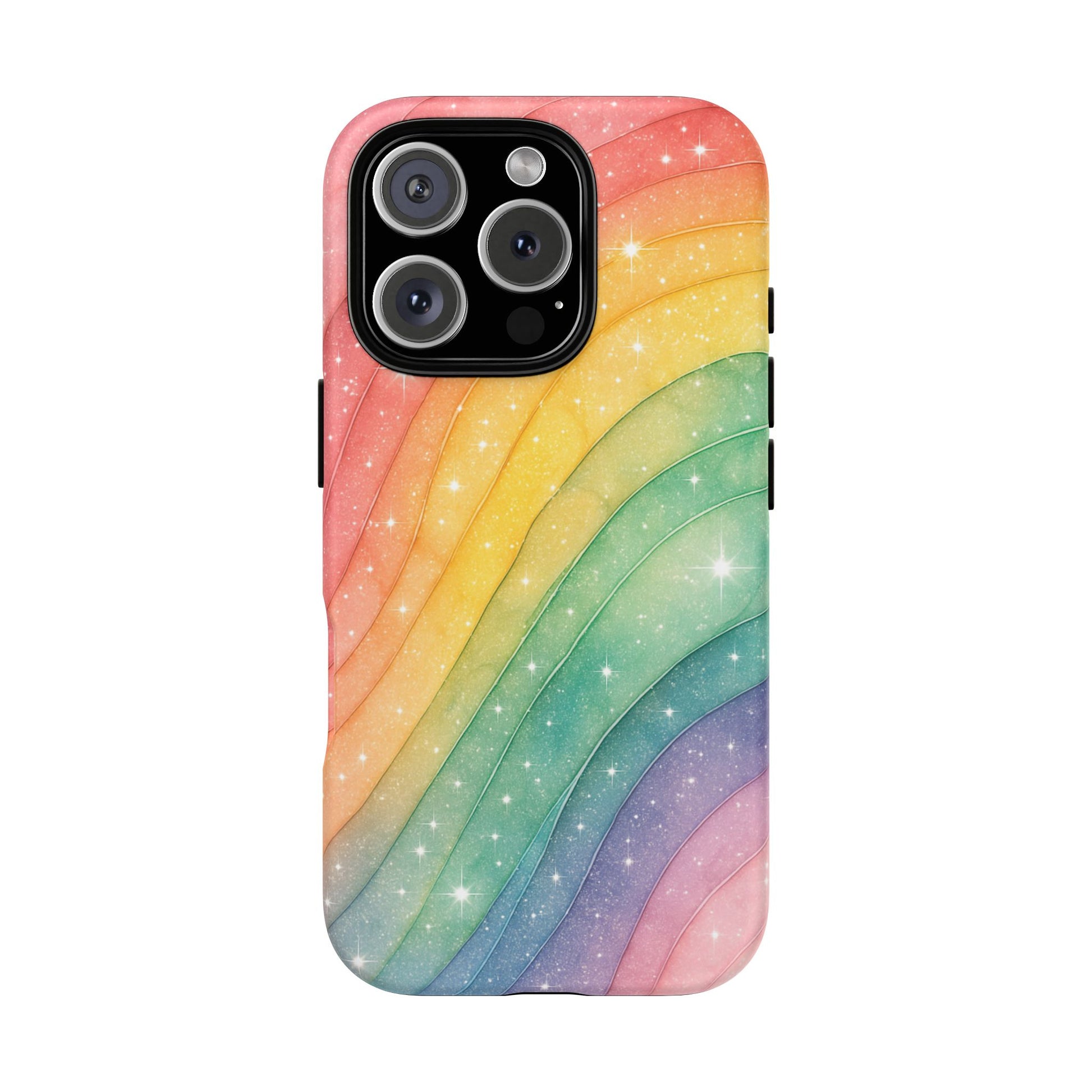 Pastel rainbow phone case with sparkly wave design