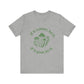 Gray t-shirt with green graphic and text on a white background