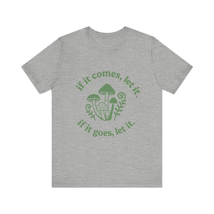 Gray t-shirt with green graphic and text on a white background