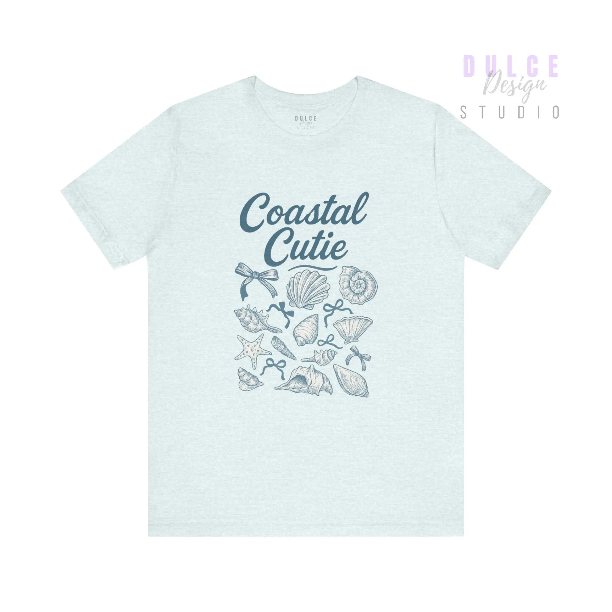 Coastal Cutie Graphic Tee – Beachy Shell & Bow Design -  Heather Ice Blue / 3XL Dulce Design Studio