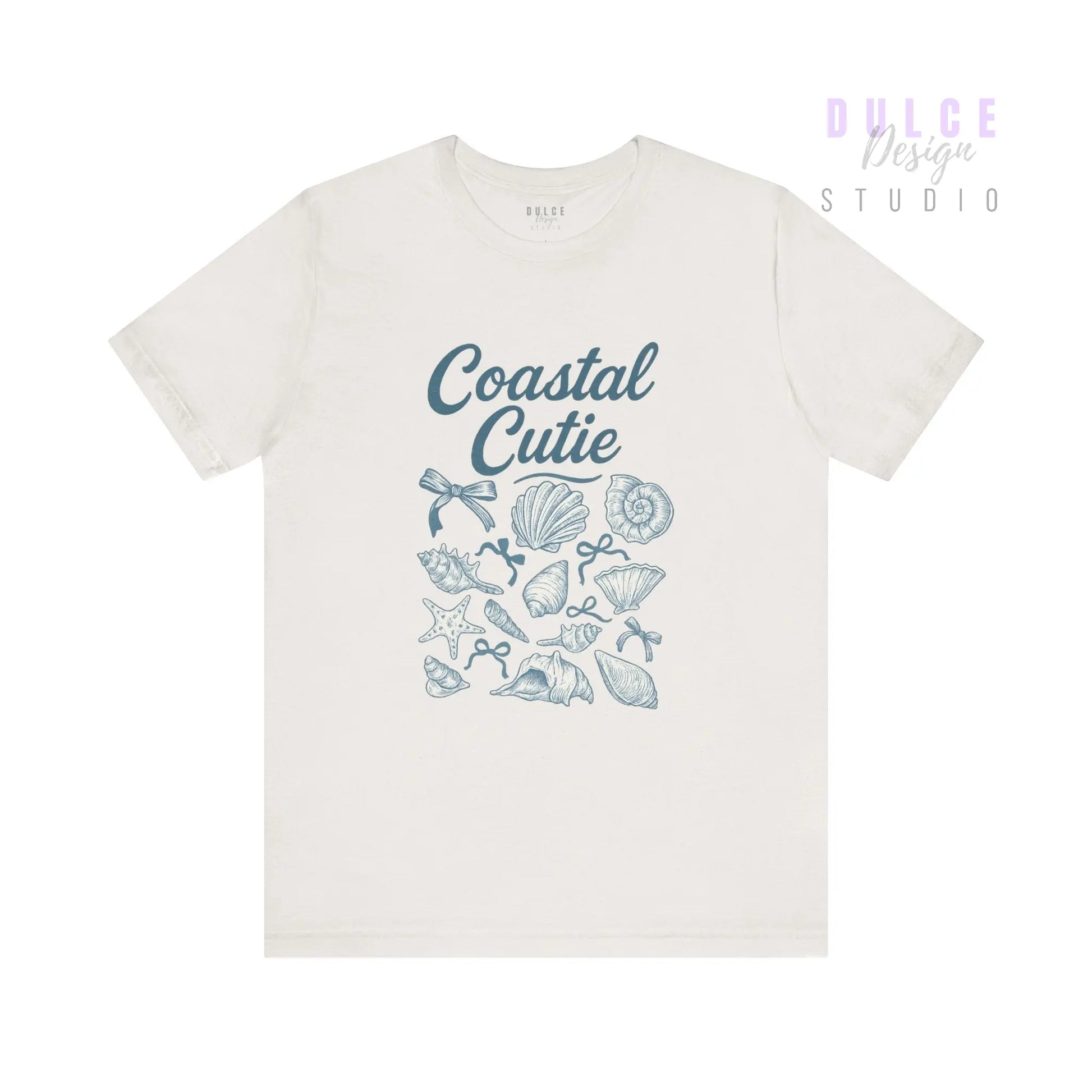 Coastal Cutie Graphic Tee – Beachy Shell & Bow Design -  Vintage White / 3XL Dulce Design Studio