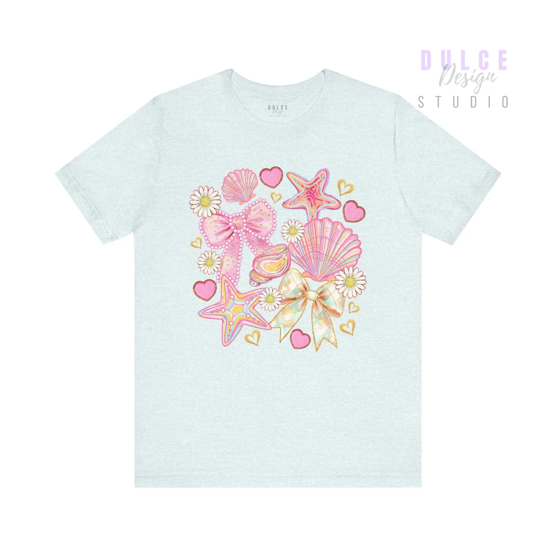 Girly Coastal Vibes – Pastel Shells, Bows & Daisies Tee -   Dulce Design Studio