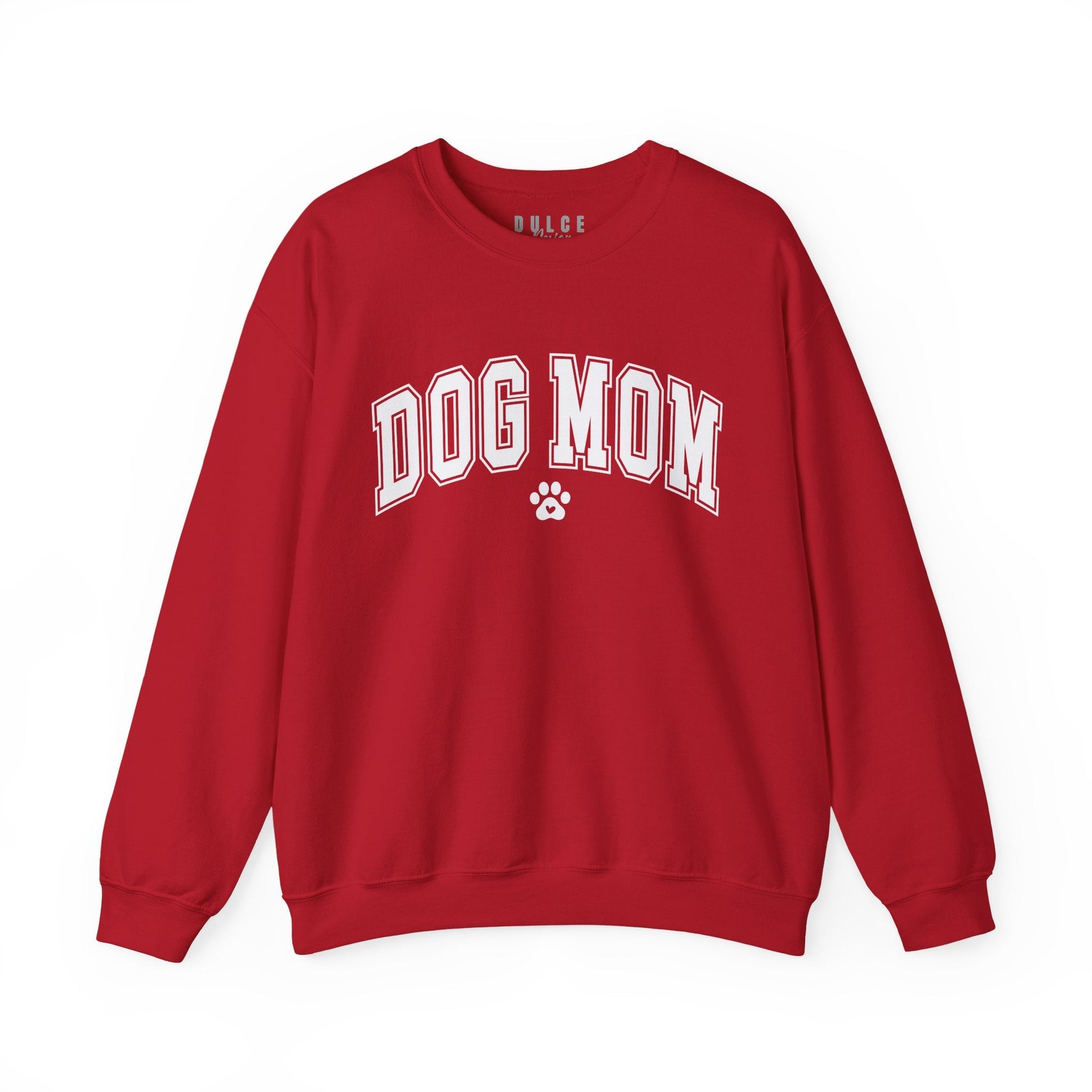 Dog Mom Shirt – Varsity Style Paw Print Tee-  Cherry Red / 3XL- Dulce Design Studio