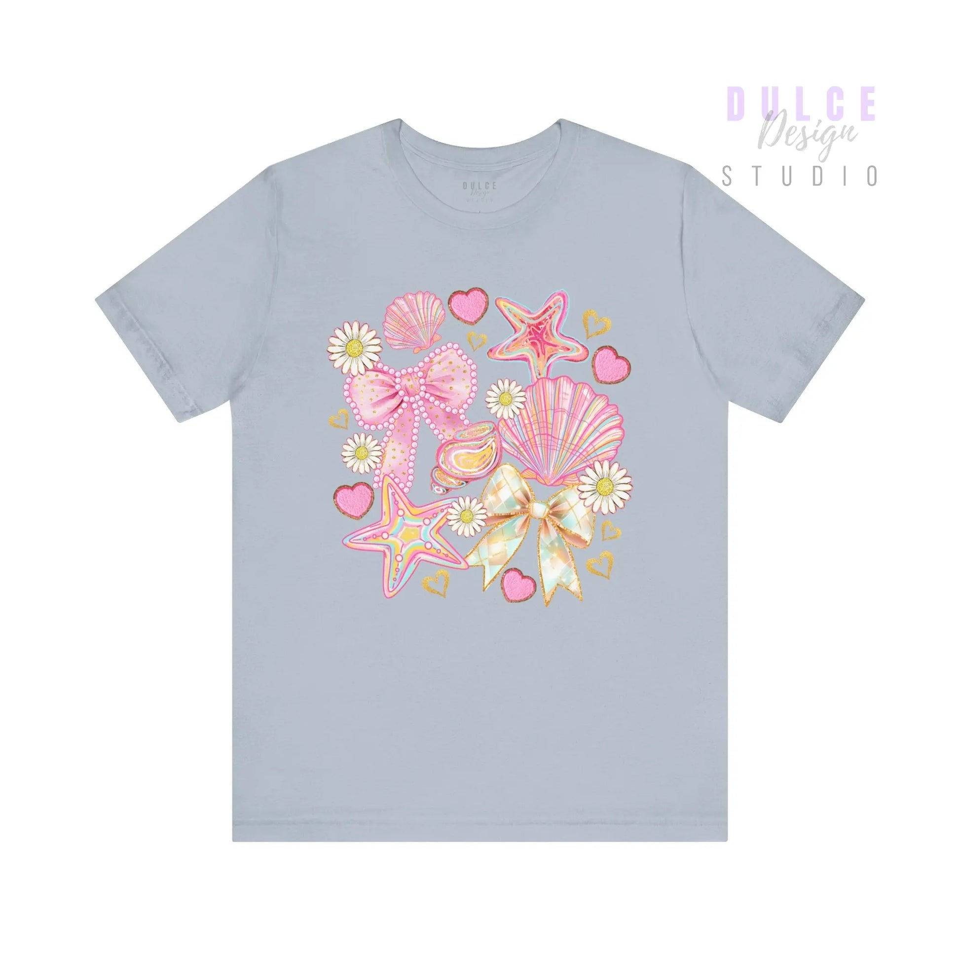 Girly Coastal Vibes – Pastel Shells, Bows & Daisies Tee -   Dulce Design Studio