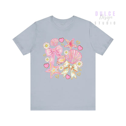 Girly Coastal Vibes – Pastel Shells, Bows & Daisies Tee -   Dulce Design Studio