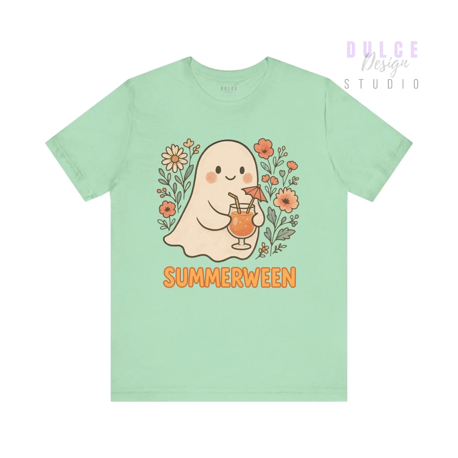 Summerween Ghost T-Shirt – Vintage Style Floral Halloween Tee -  Mint / 3XL Dulce Design Studio