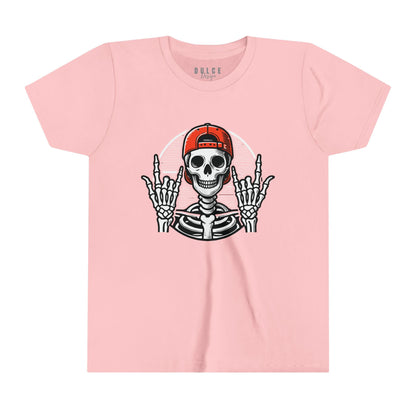 ROCKER SKELETON HALLOWEEN UNISEX TEE - COOL & EDGY SKELETON SHIRT FOR KIDS-  Pink / XL- Dulce Design Studio