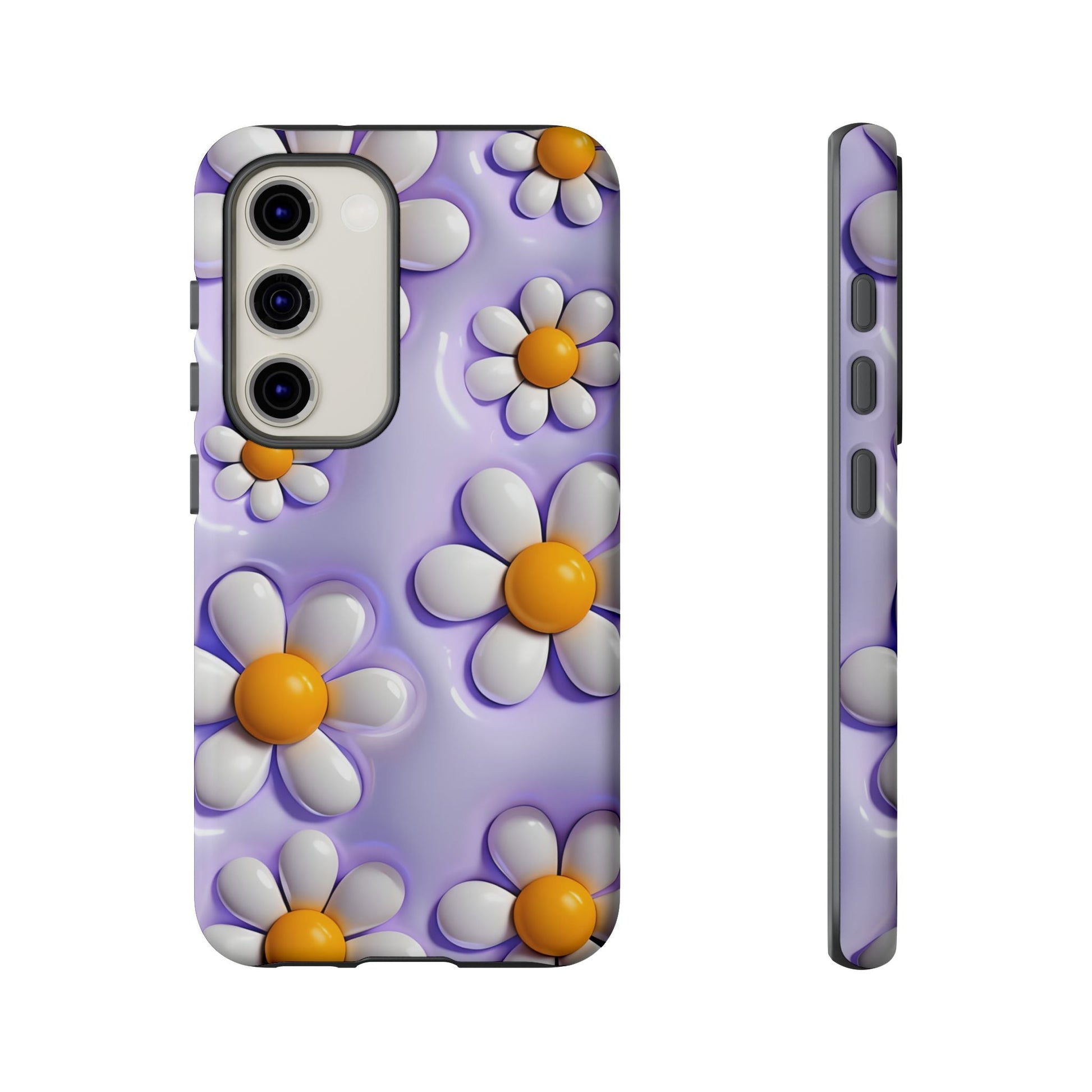 Daisy Pop Phone Case – Purple 3D Floral Tough Case-  Samsung Galaxy S23 / Matte- Dulce Design Studio