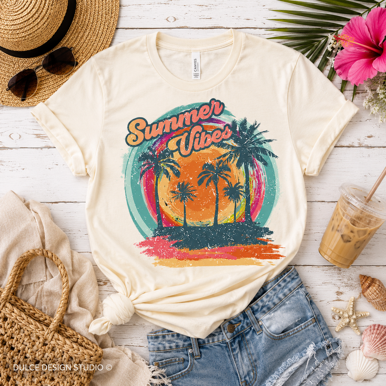 Retro Summer Vibes Tee – Tropical Sunset