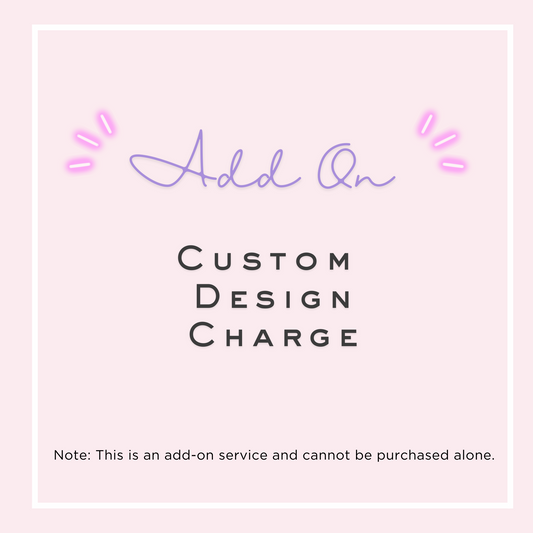 mage displaying the "Add-On Custom Design Charge" service, emphasizing this option for creating unique, personalized designs for apparel.