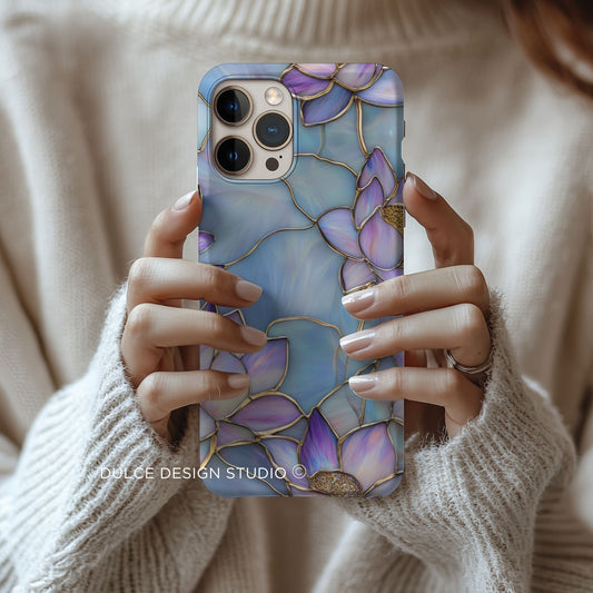 Lotus Flower Phone Case – Purple Stained Glass Design