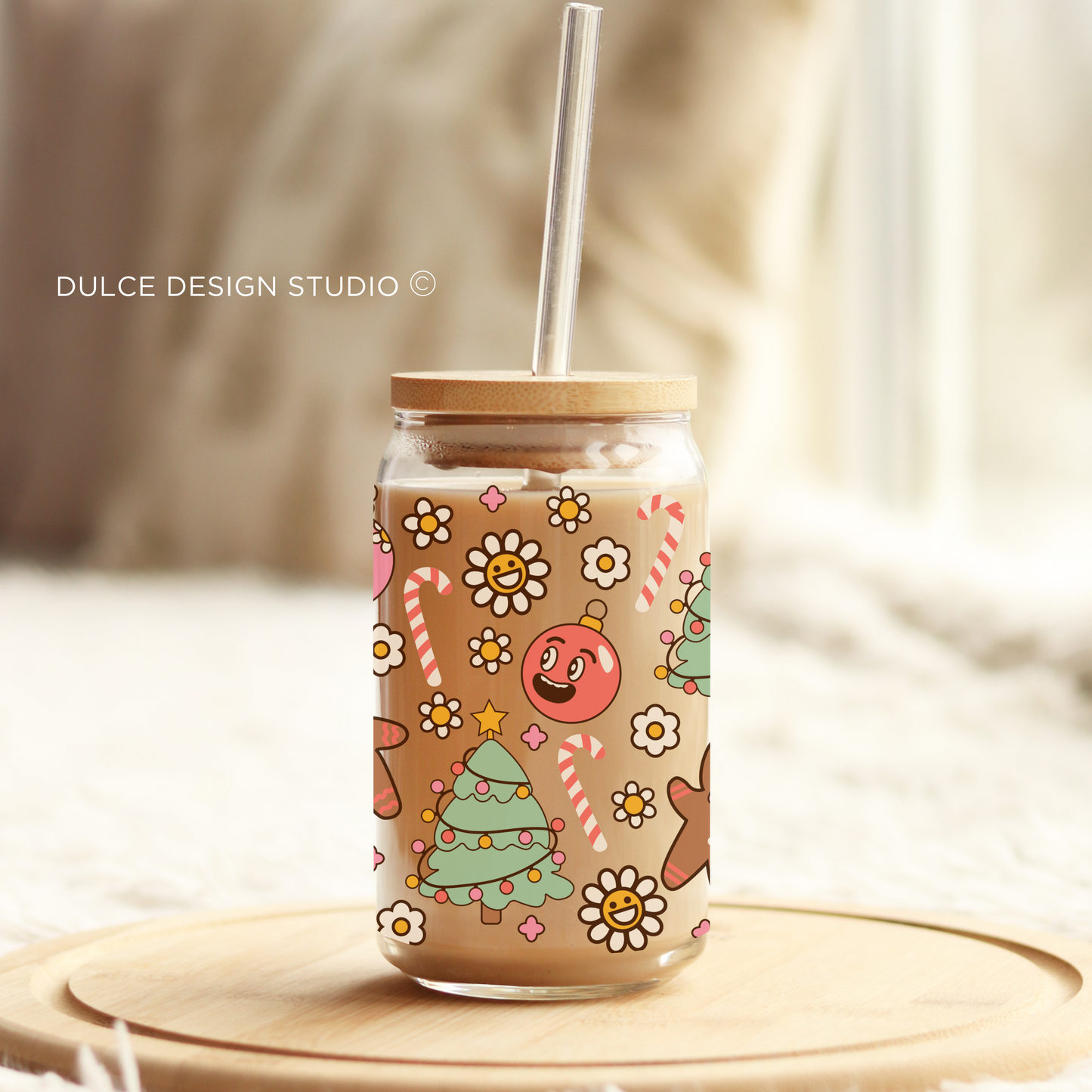 RETRO CHRISTMAS - LIBBY GLASS 16oz-  - Dulce Design Studio