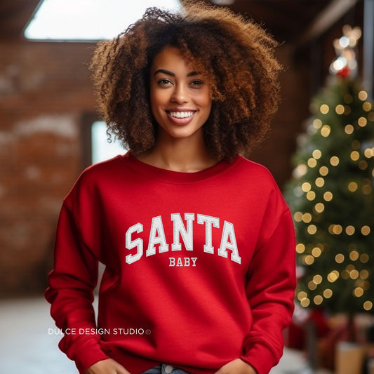 Santa Baby Faux-Stitched Sweatshirt (Vintage Varsity Style)