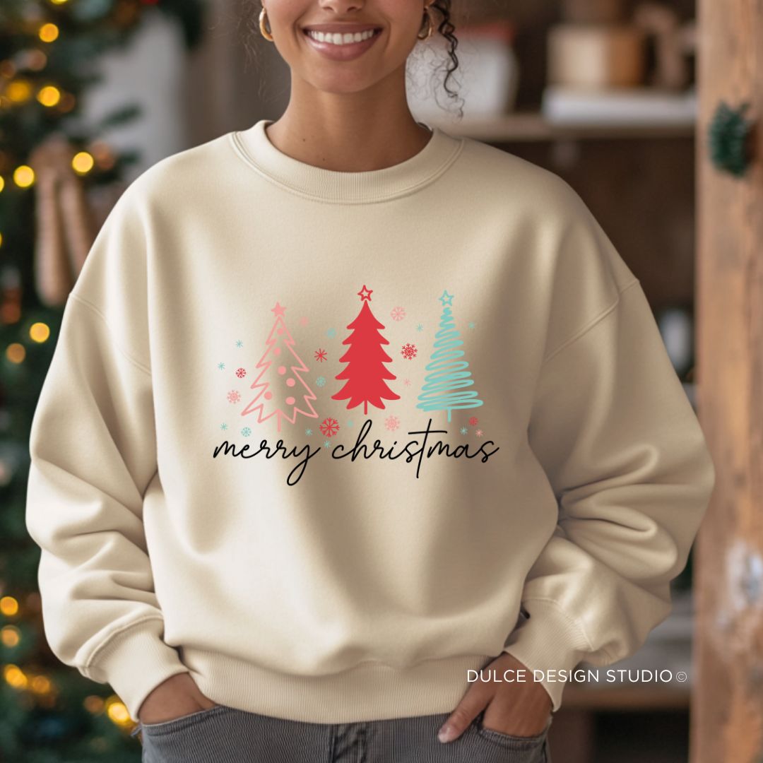 Merry Christmas Trio Tree Sweatshirt (Cozy Holiday Edition)