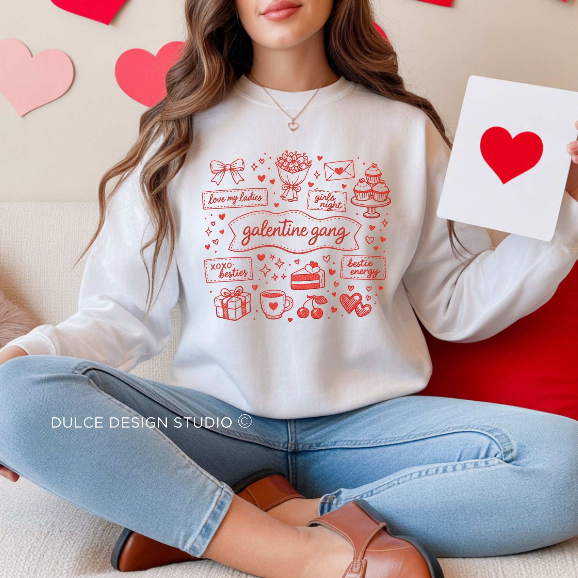 Galentine Gang Crewneck Sweatshirt – Girls Night Doodle Collage - Dulce Design Studio