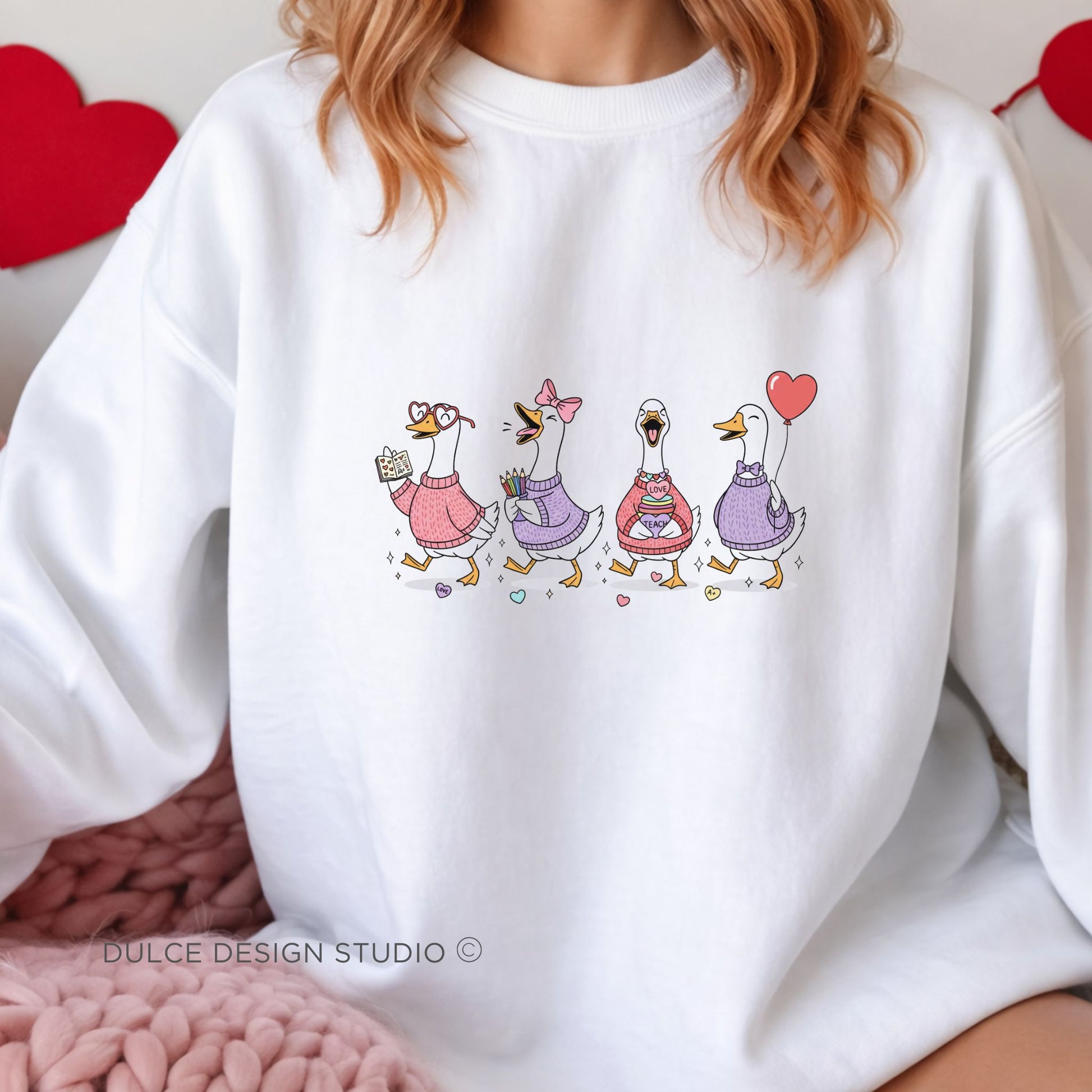 Goose Valentines Sweatshirt – Cute Cozy Heart Goose Crewneck - Dulce Design Studio