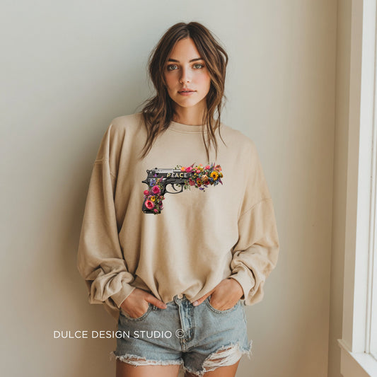 Peace in Bloom Sweatshirt – Floral Weapon Graphic Pullover