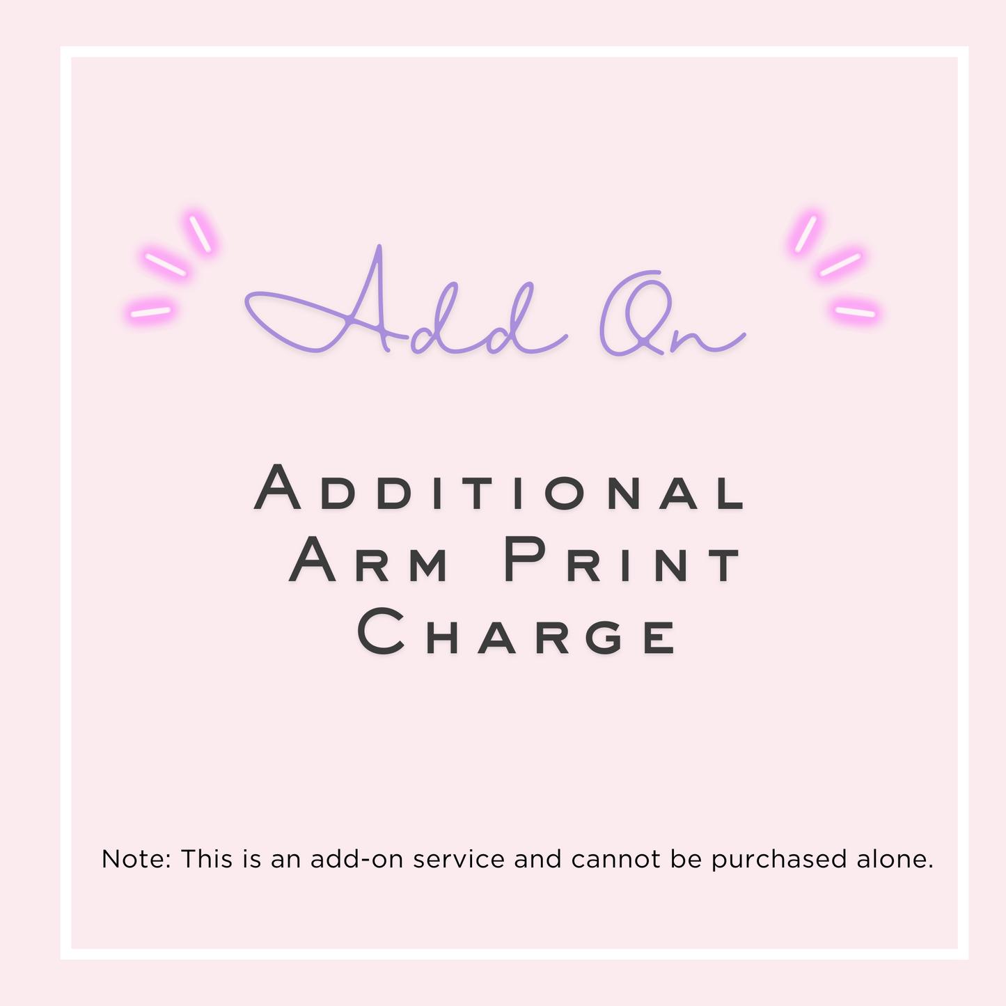 Image displaying the "Add-On Sleeve Print Charge" service, highlighting that this is an additional arm print customization option for apparel.