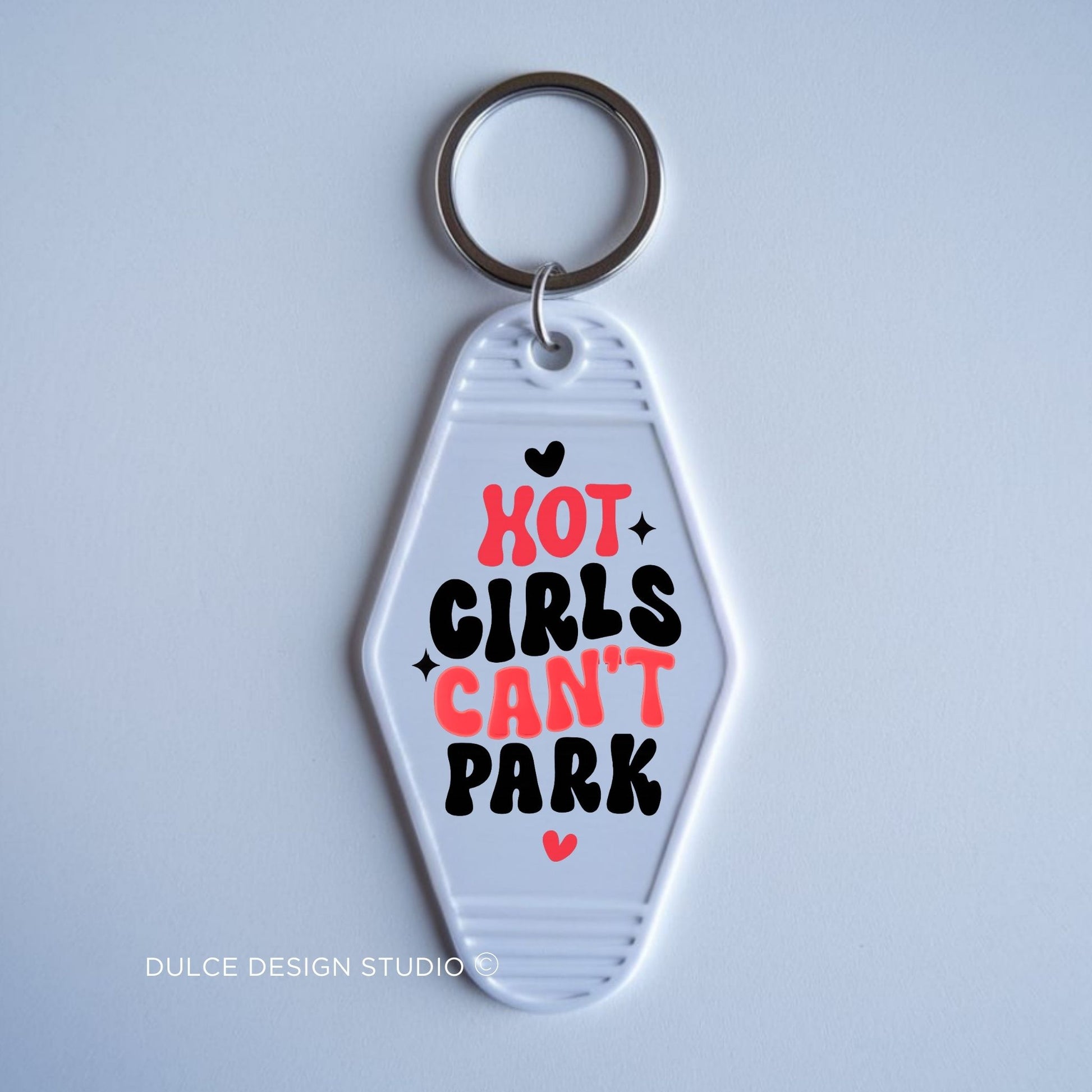 Hot Girls Can’t Park Motel Keychain –  Retro Hotel Key Tag - Dulce Design Studio