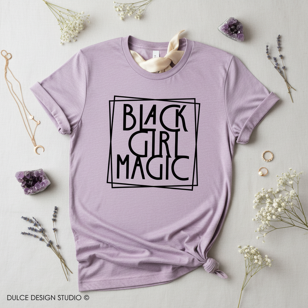 Black Girl Magic Heather Prism Lilac Flat Lay