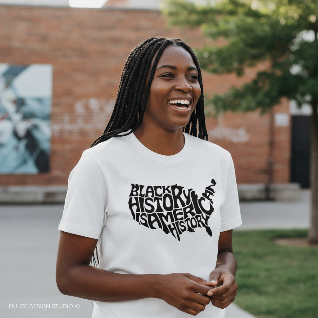 BLACK HISTORY IS AMERICAN HISTORY white shirt with braids