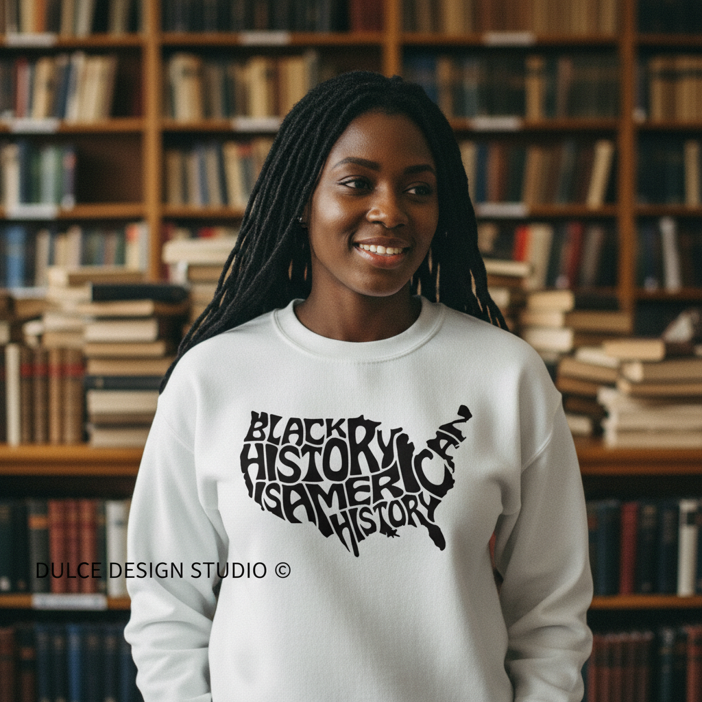 BLACK HISTORY IS AMERICAN HISTORY white sweatshirt mockup