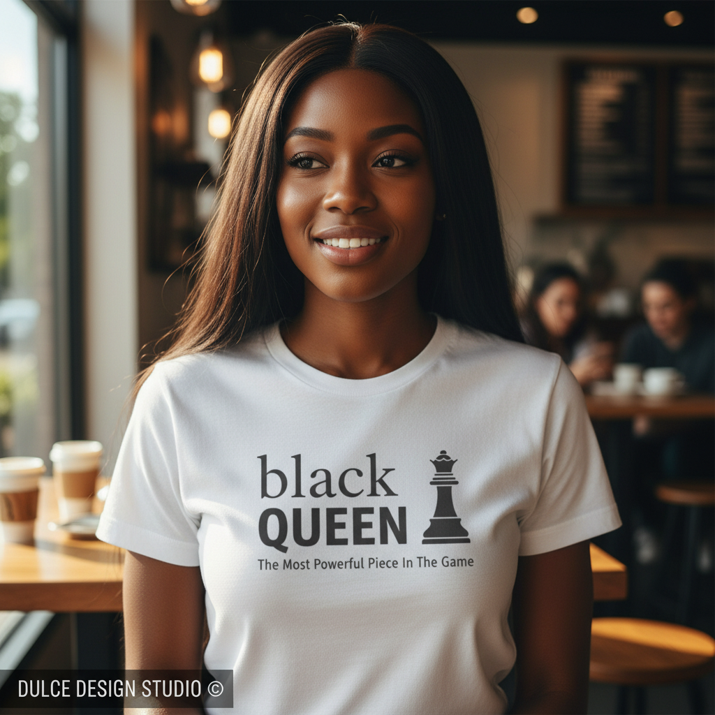 black QUEEN white shirt mockup