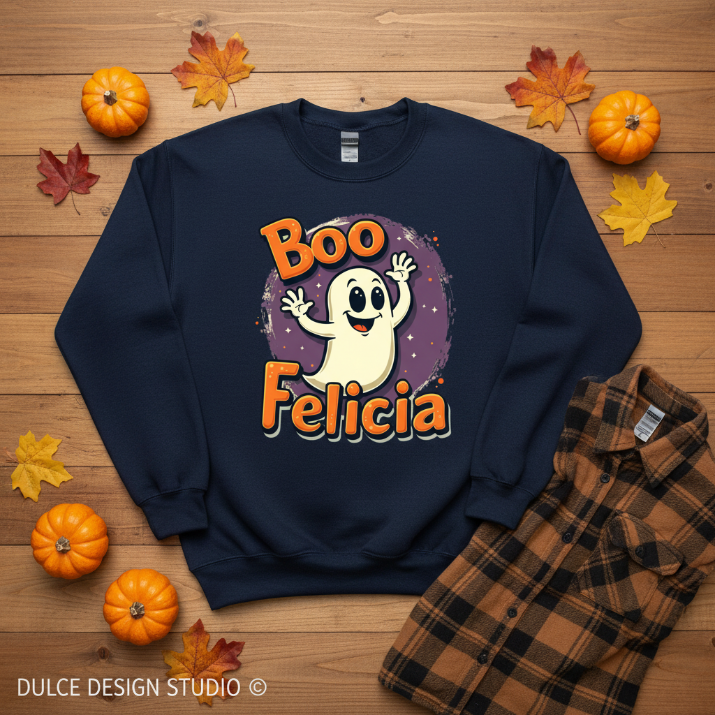 Boo Felicia navy crewneck with full-size artwork