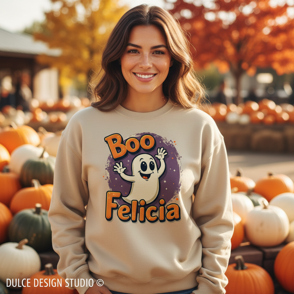 Boo Felicia sand crewneck lifestyle mockup