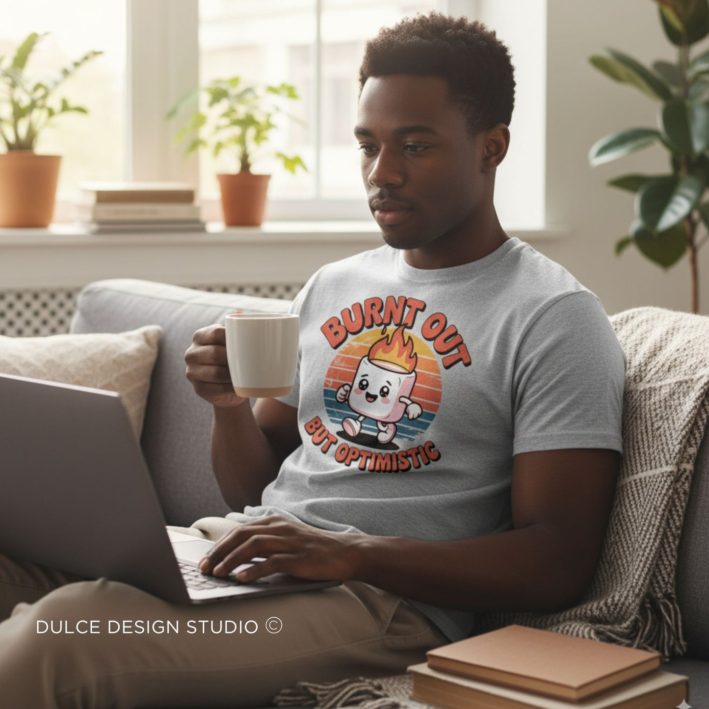 Burnt Out But Optimistic Shirt – Funny Marshmallow Retro Graphic Tee