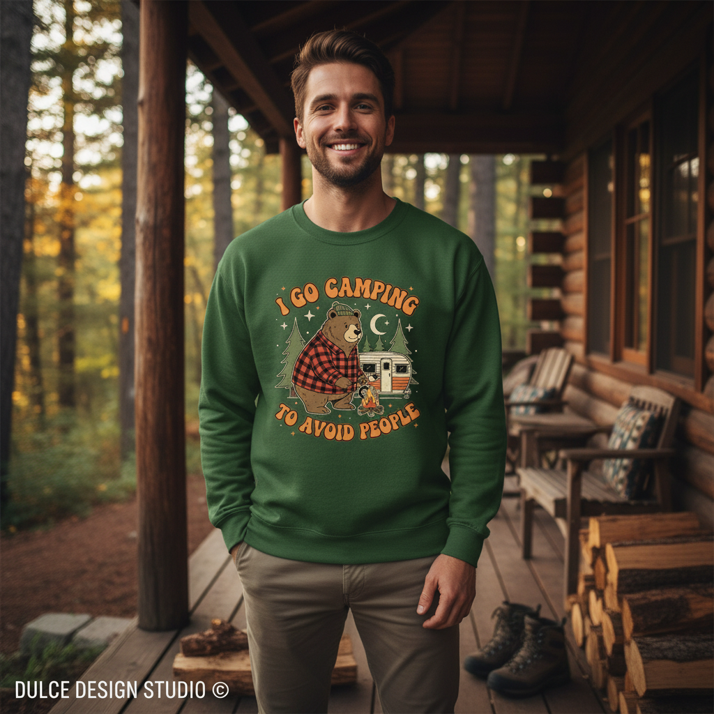 Camping Lifestyle Mockup - Forest Green Gildan 18000 Men's