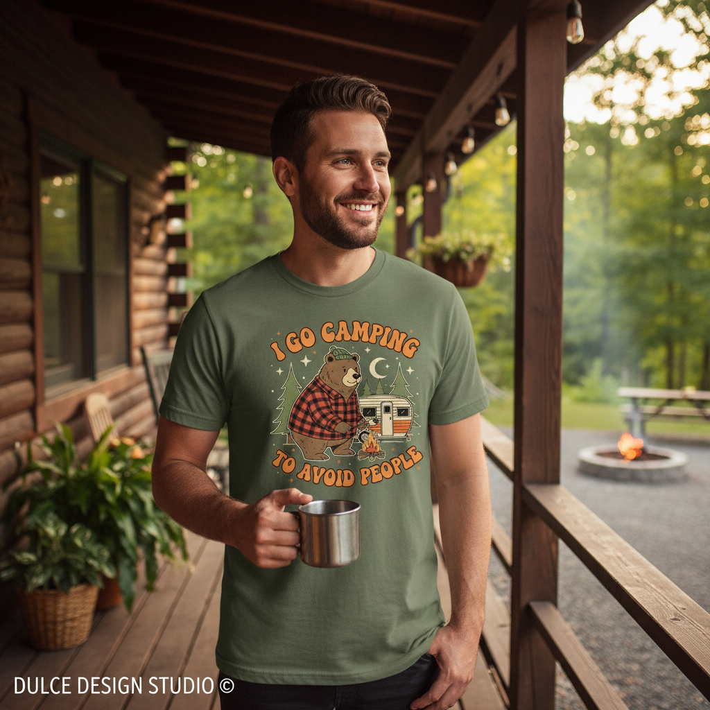 Camping Lifestyle Mockup - Military Green Bella Canvas Men's