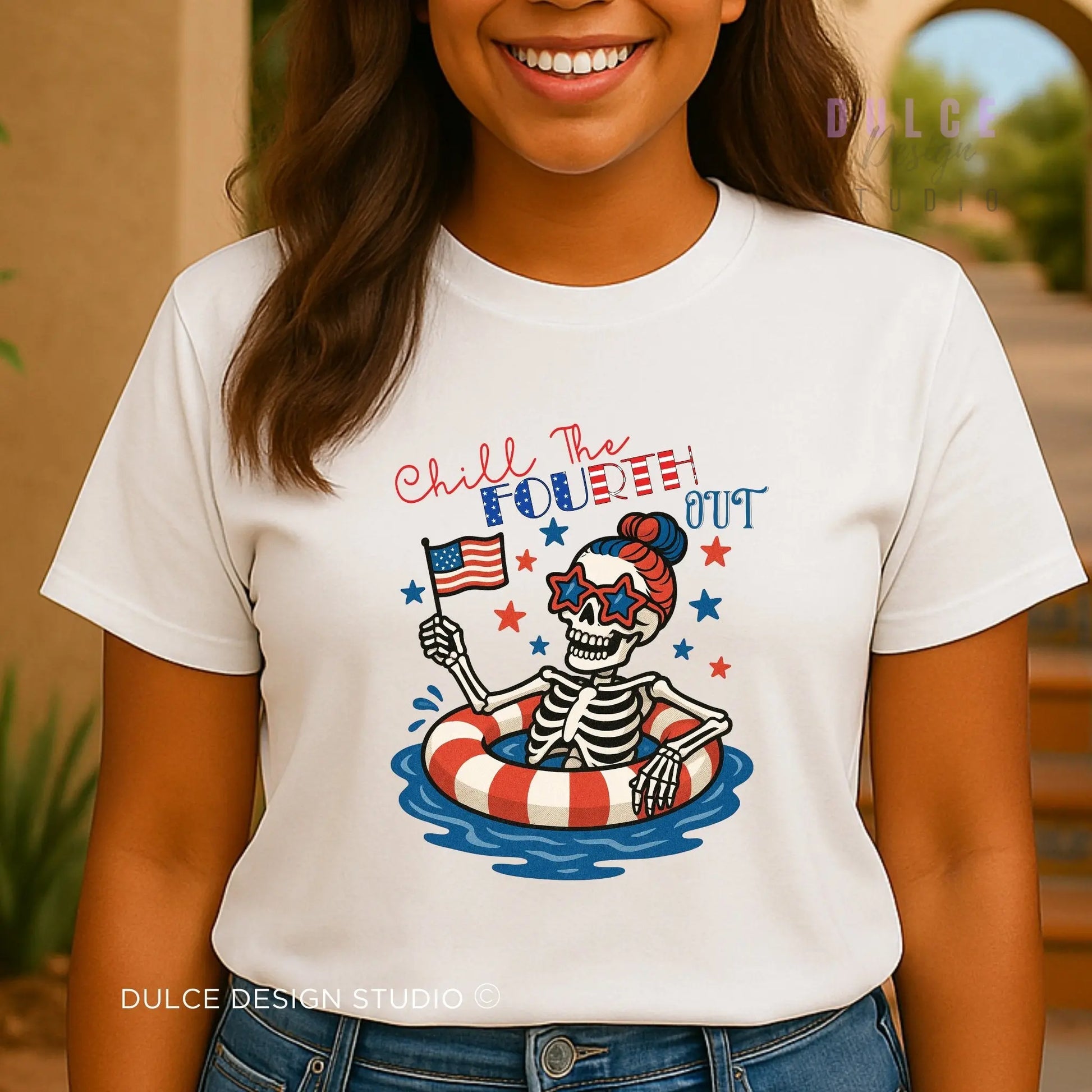 Chill the Fourth Out – Patriotic Skeleton Tee - Dulce Design Studio