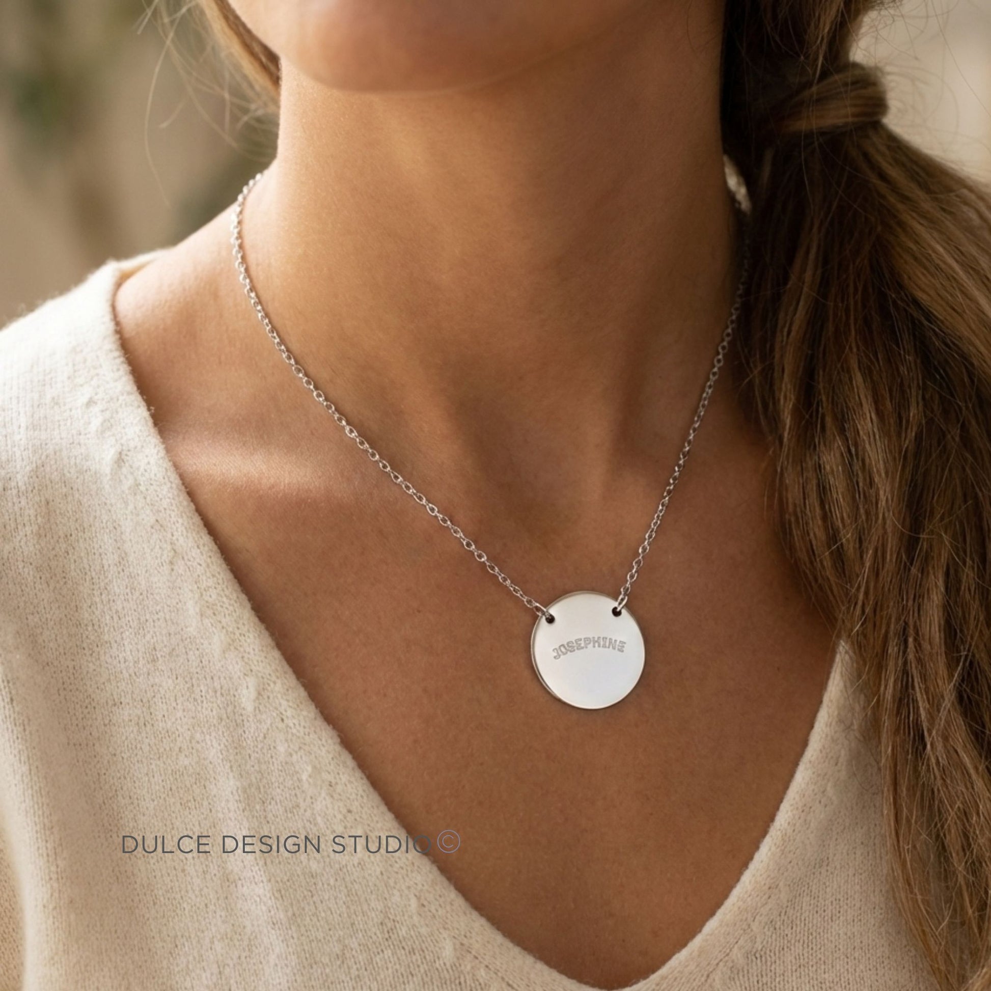 Engraved Round Nameplate Necklace | Personalized Circle Necklace - Dulce Design Studio