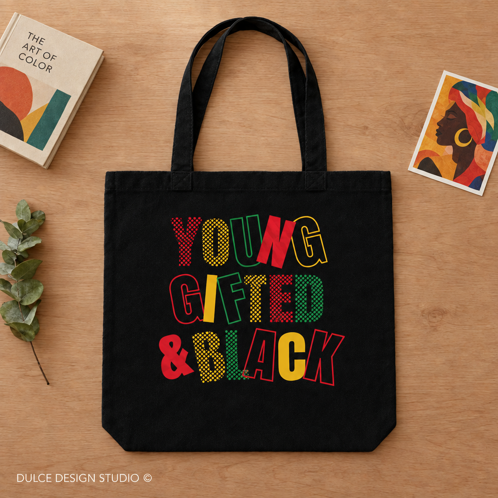 Corrected Young Gifted & Black tote flat lay