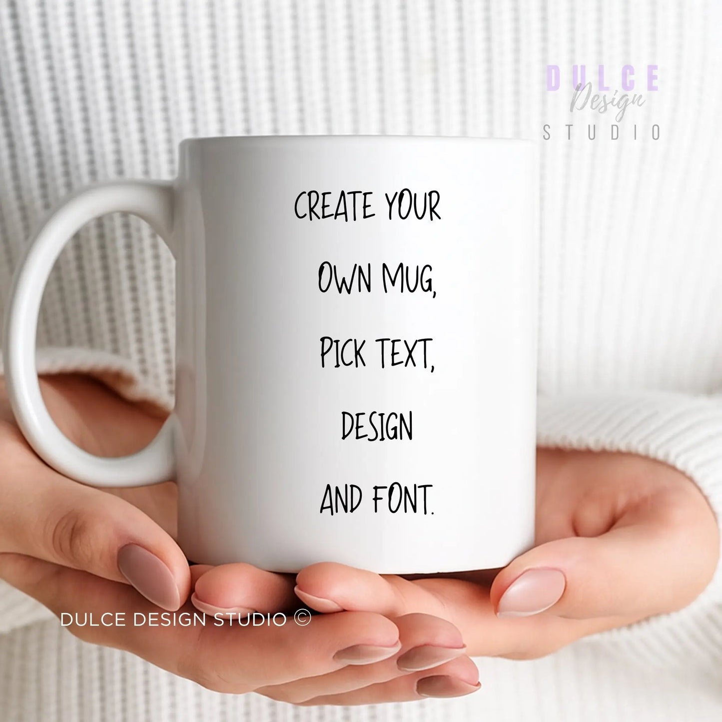 Custom white ceramic mug personalized with text or uploaded design – available in 11oz and 15oz