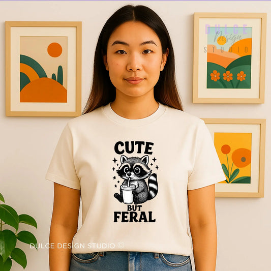 Cute But Feral – Chaos Raccoon Tee - Dulce Design Studio