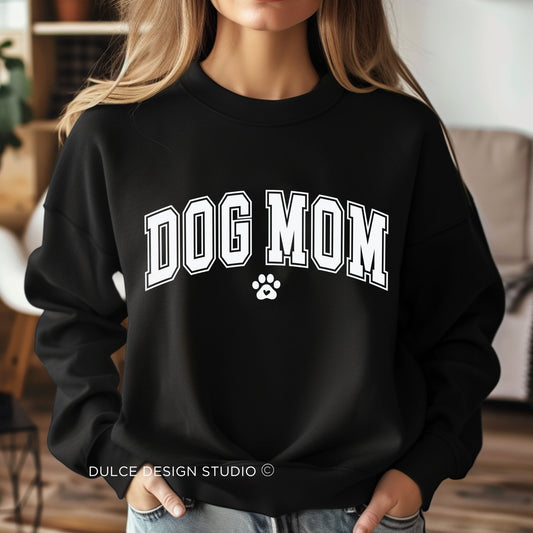 Dog Mom Shirt – Varsity Style Paw Print Tee-  - Dulce Design Studio