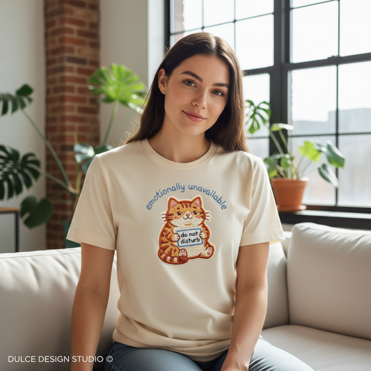 Emotionally Unavailable Tee – Cute Cat Graphic