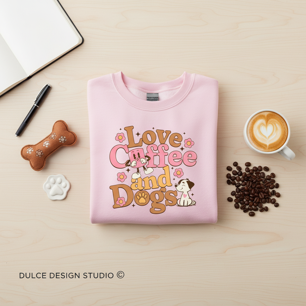 Flat lay of Coffee and Dogs Sweatshirt