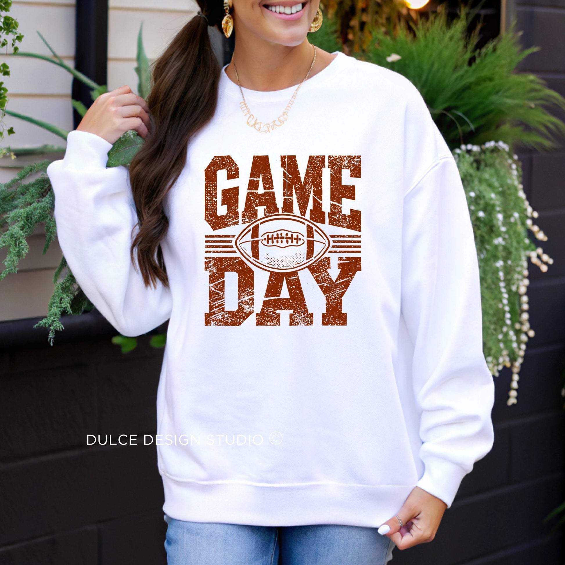 Game Day Sweatshirt – Vintage Distressed Football Pullover-  - Dulce Design Studio