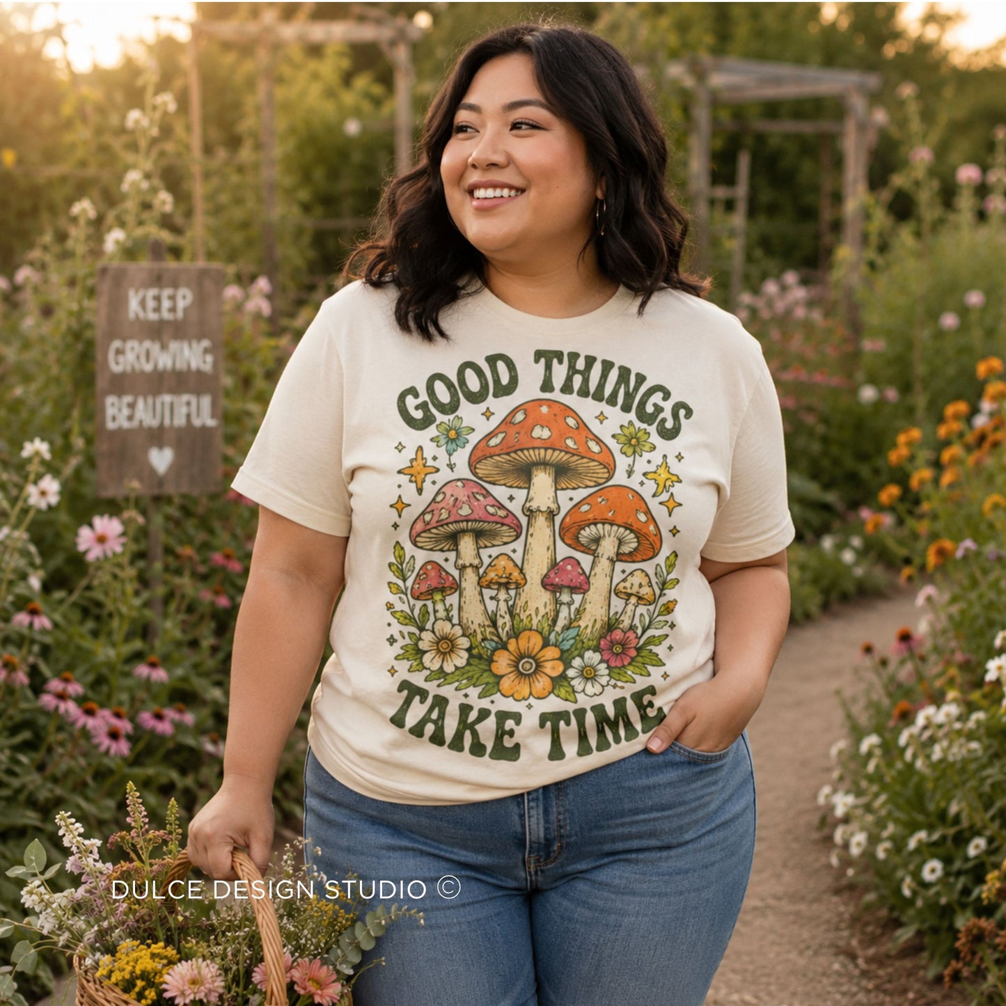 Good Things Take Time– Vintage Mushroom Floral  Tee