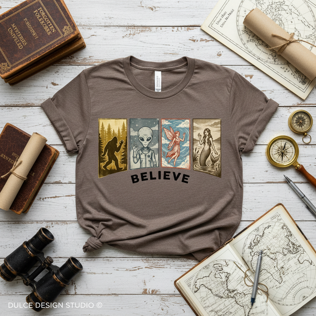 Heather Brown Believe Tee Flat Lay - Light Background