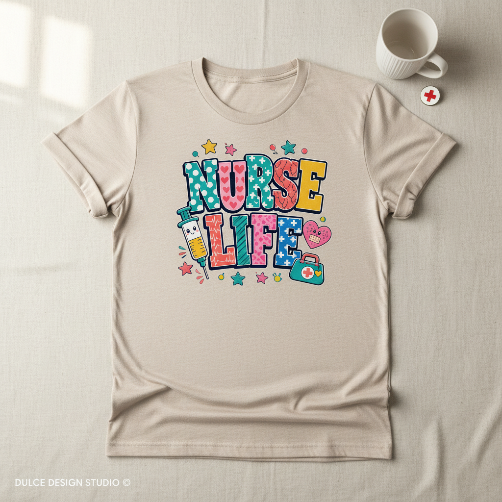 Heather Dust Nurse Life tee flat lay