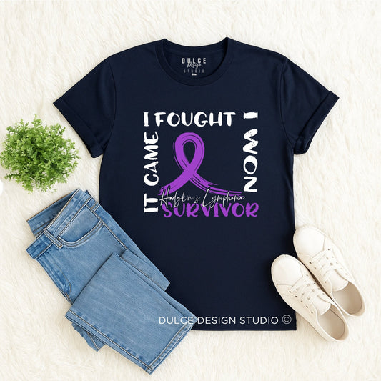 Hodgkins Lymphoma Cancer Survivor Shirt – Purple Awareness Ribbon Tee-  - Dulce Design Studio