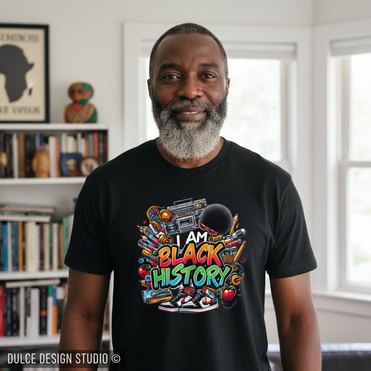 I AM BLACK HISTORY black shirt mockup